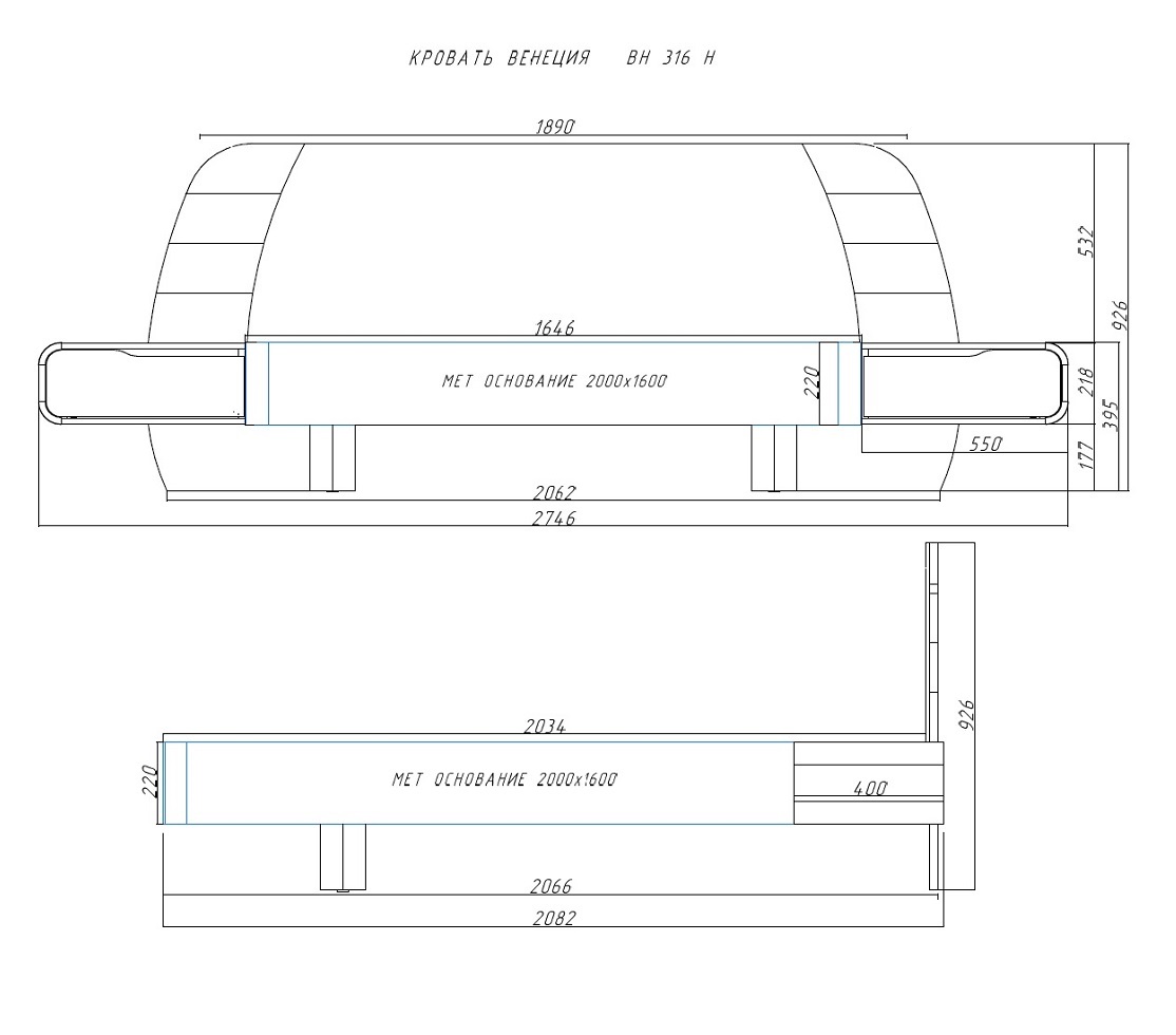 Чертеж кровати 1800 2000