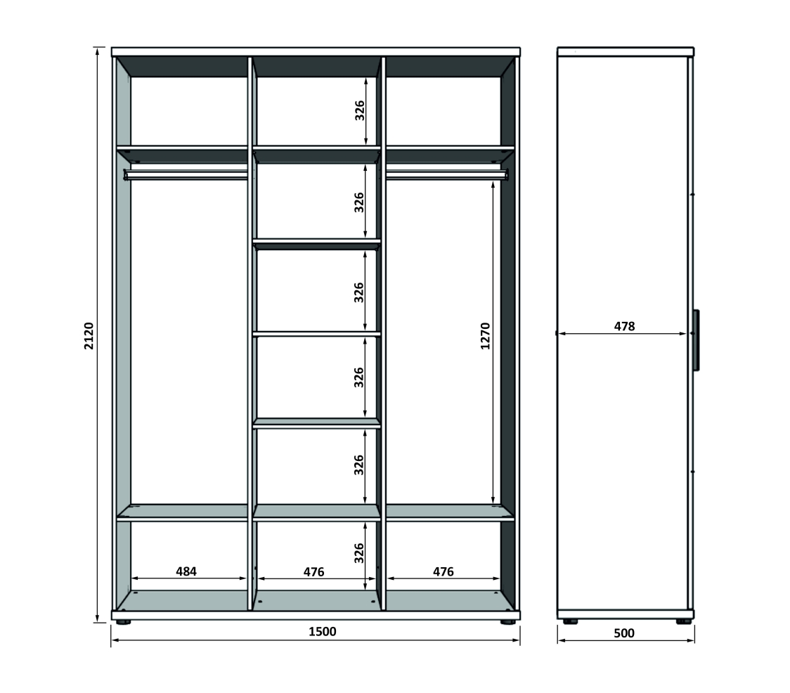 Размеры трехстворчатого шкафа стандартного