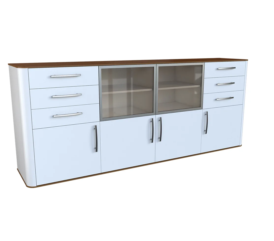 Комод Эвия 4-дв, фас. стекло проф. АЛ+ЛДСП