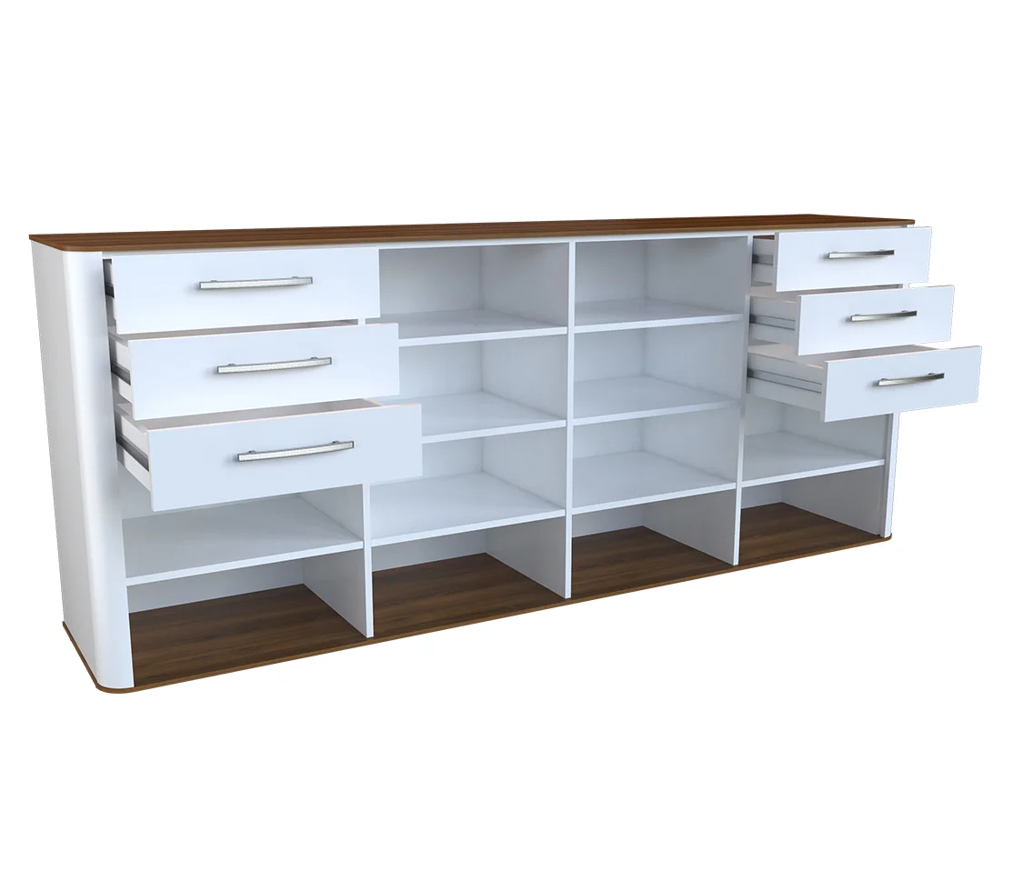 Комод Эвия 4-дв, фас. стекло проф. АЛ+ЛДСП